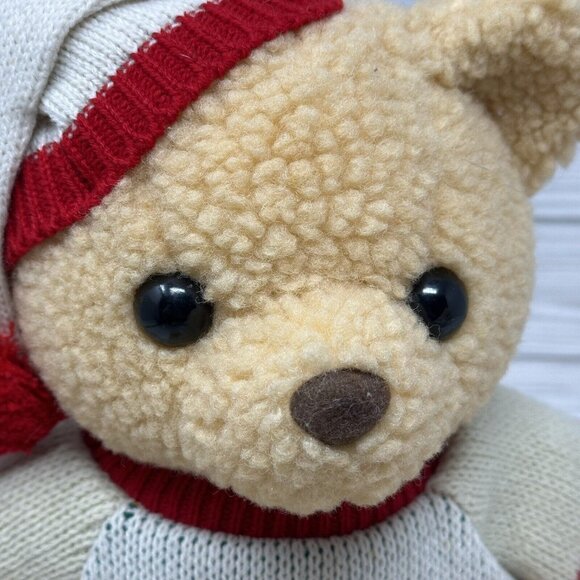 TB Trading Christmas Bear Plush Curly Fur Holly Berry Sweater Beige 14 Inch - Picture 5 of 11